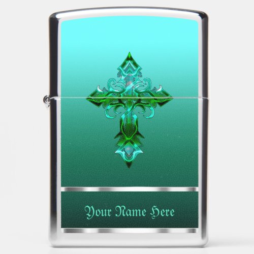 Green Medieval Cross Zippo Lighter