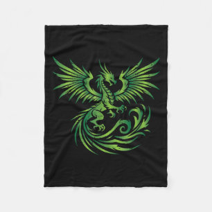 Green Medieval Dragon Fantasy Mythical Art Men Wom Fleece Blanket