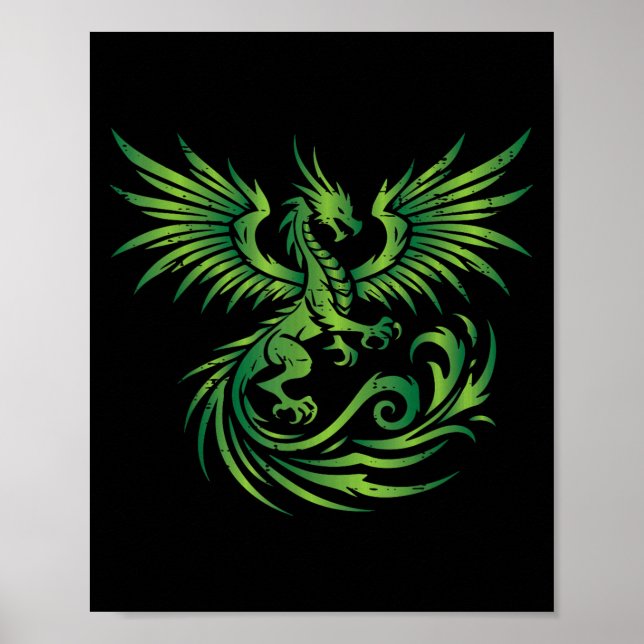 Green Medieval Dragon Fantasy Mythical Art Men Wom Poster (Front)