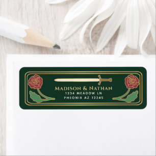 Green Medieval Fantasy Gold Sword Wedding Label