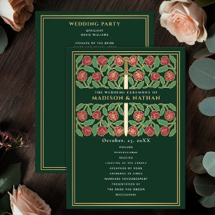 Green Medieval Gold Floral Sword Royal Wedding Program