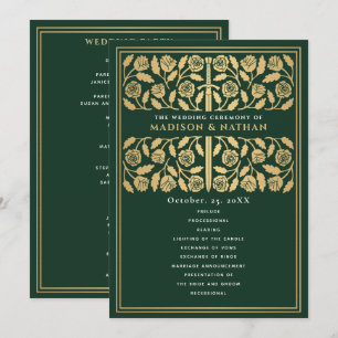 Green Medieval Gold Sword Royal Wedding Program