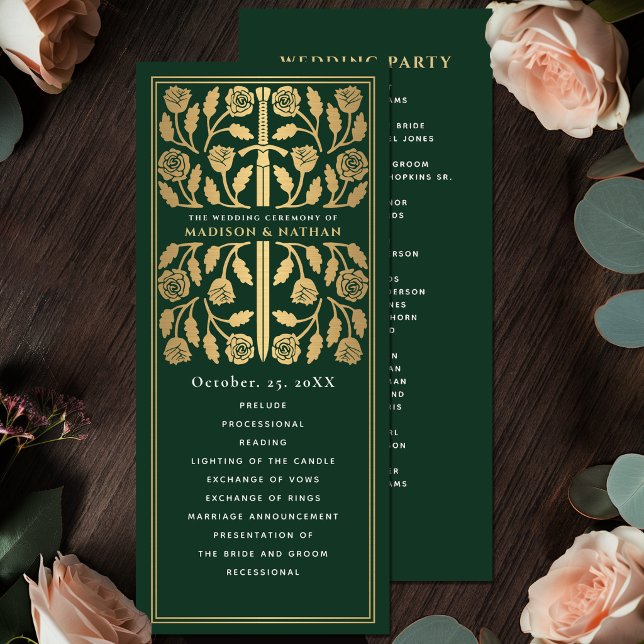 Green Medieval Gold Sword Royal Wedding Program (Creator Uploaded)