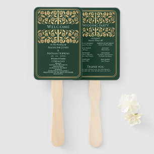 Green Medieval Gold Sword Royal Wedding Program Hand Fan