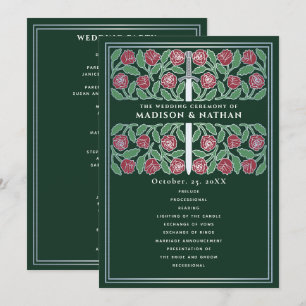 Green Medieval Silver Floral Sword Royal Wedding Program