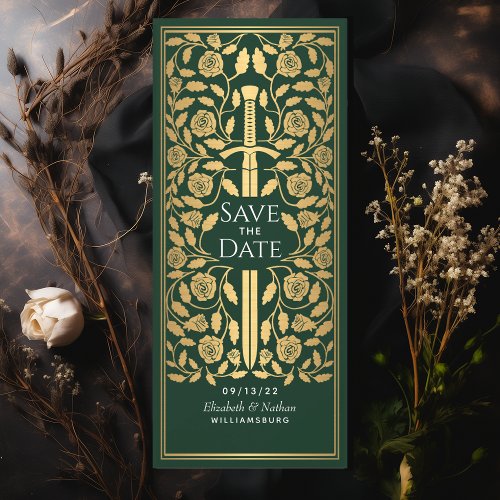Green Medieval Sword Save the Date Invitation