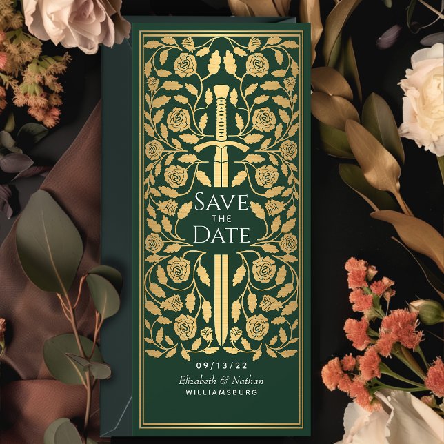 Green Medieval Sword Save the Date Invitation (Creator Uploaded)