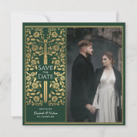 Green Medieval Sword Save the Date Photo