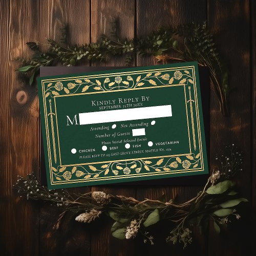 Green Medieval Sword Wedding RSVP Enclosure Card
