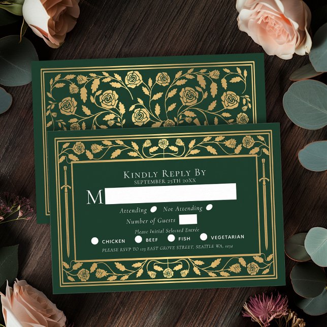 Green Medieval Sword Wedding RSVP Enclosure Card (Creator Uploaded)