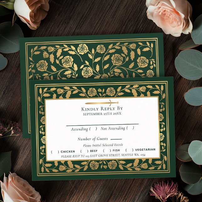 Green Medieval Sword Wedding RSVP Enclosure Card (Creator Uploaded)