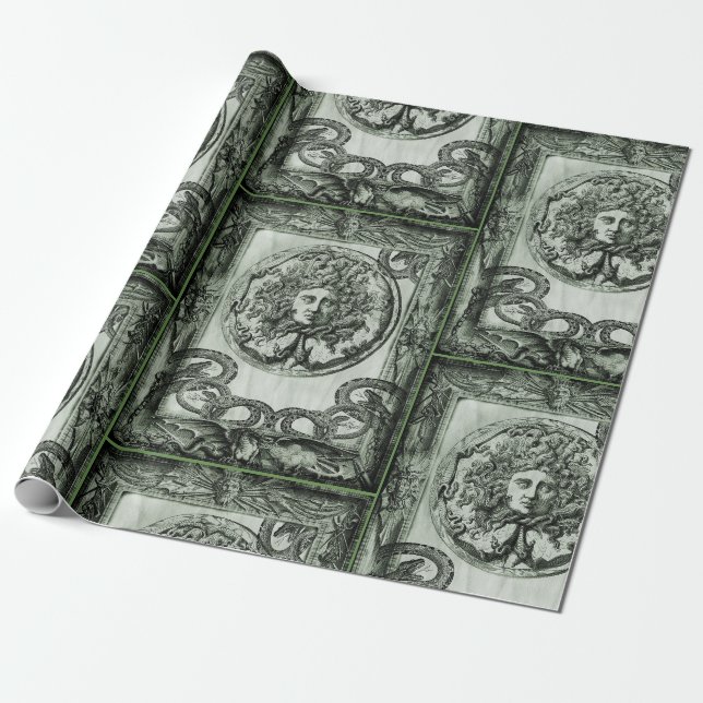 Green Medusa Gift Wrapping Paper (Unrolled)