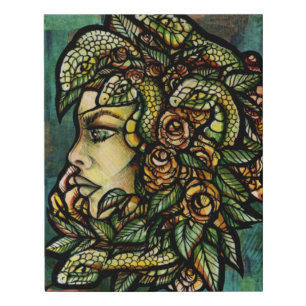 Green Medusa Snakes Rose Gorgon                    Faux Canvas Print