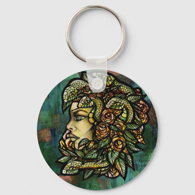 Green Medusa Snakes Rose Gorgon                    Keychain (Front)