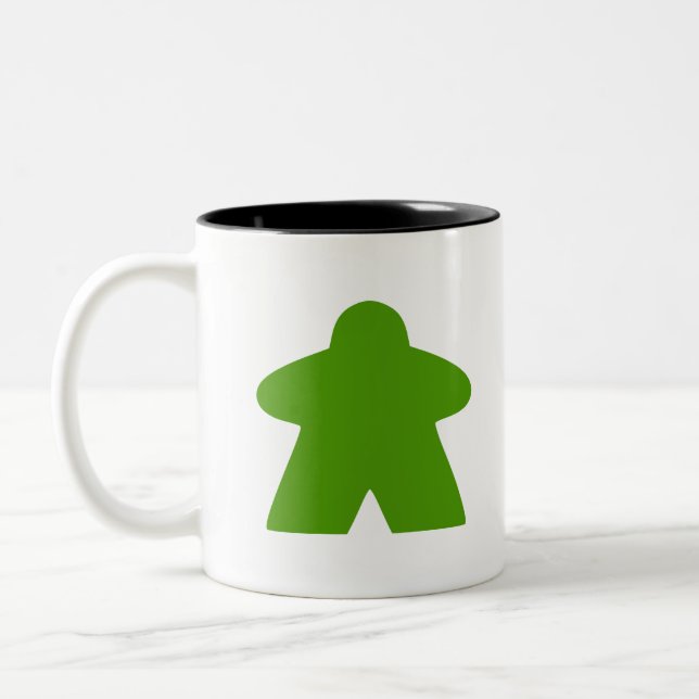 Green Meeple Board Game Piece Two-Tone Coffee Mug (Left)