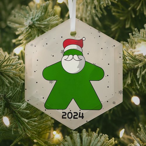 Green Meeple Santa Custom Year Family Board Game Glass Ornament