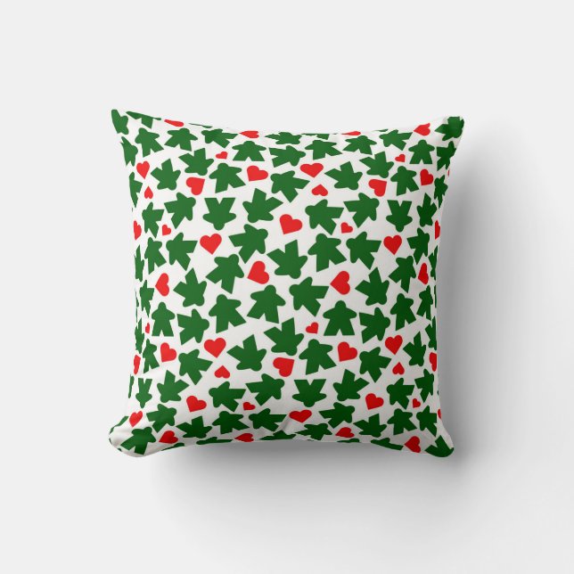 Green Meeple with Red Heart Throw Pillow (Front)