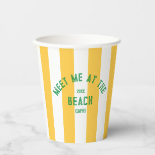Green Meet Me At The Beach Yellow Cabana Stripe Paper Cups