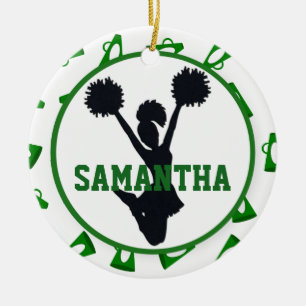 Green Megaphones and Cheerleader Personalized Ceramic Ornament
