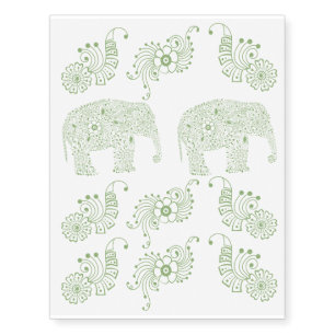 Green Mehndi  Baby  Elephant Temporary Tattoos