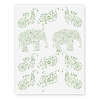 Green Mehndi Baby Elephant Temporary Tattoos