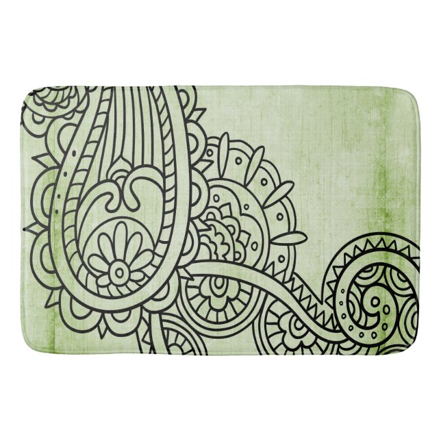 Green Mehndi Motif Bath Mat (Front)