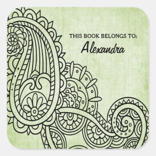 Green Mehndi Motif Bookplate Stickers