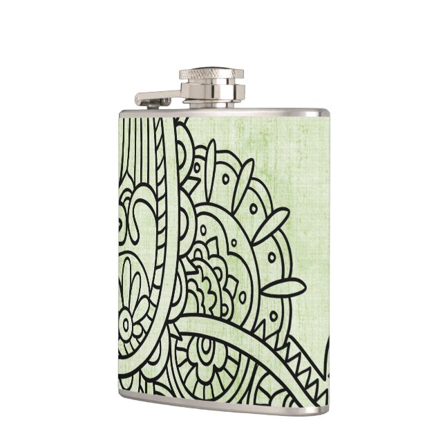Green Mehndi Motif Flask (Left)