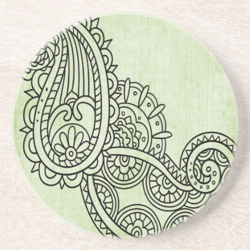 Green Mehndi Motif Sandstone Coaster