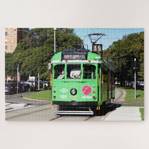 Green Melbourne city tram Victoria Australia  Jigsaw Puzzle