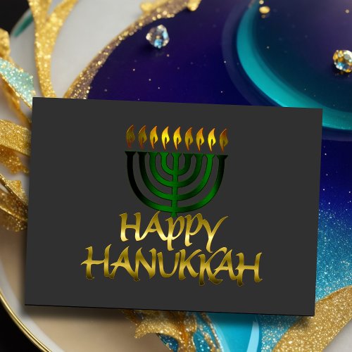 Green Menorah Flames Happy Hanukkah Card