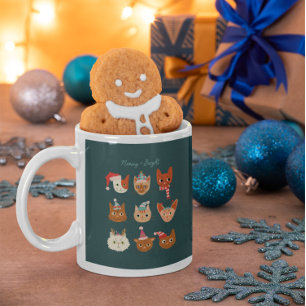 Green Meowy & Bright Holiday Cats Coffee Mug
