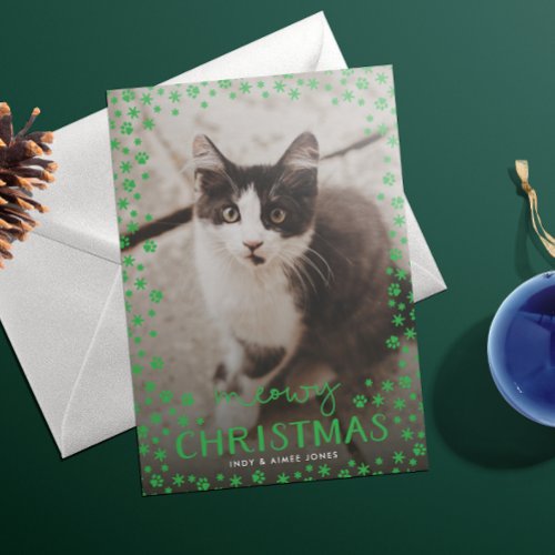 Green Meowy Christmas Pet Lover Holiday Photo Card
