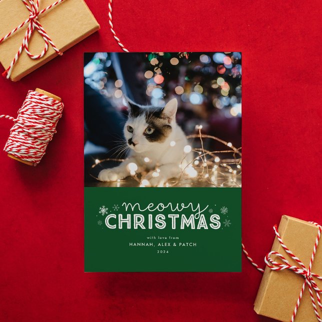 Green Meowy Christmas Photo Holiday Card (Creator Uploaded)