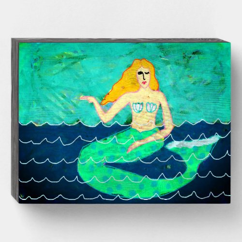 Green Mermaid Abstract Painting  Wooden Box Sign