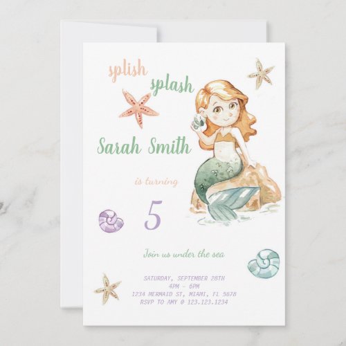 Green mermaid birthday invitation