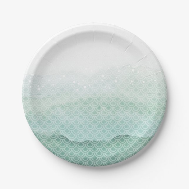 Green Mermaid Birthday Party Paper Plates (Front)