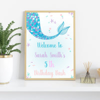 Green Mermaid Birthday Party Welcome Sign for Girl