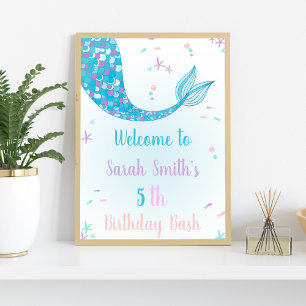 Green Mermaid Birthday Party Welcome Sign for Girl