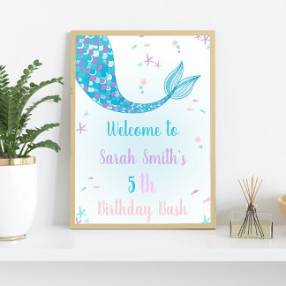 Green Mermaid Birthday Party Welcome Sign for Girl