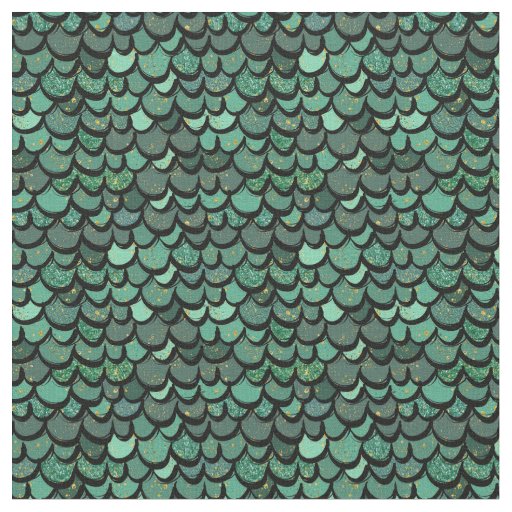 Green Mermaid or Dragon Scales Fabric