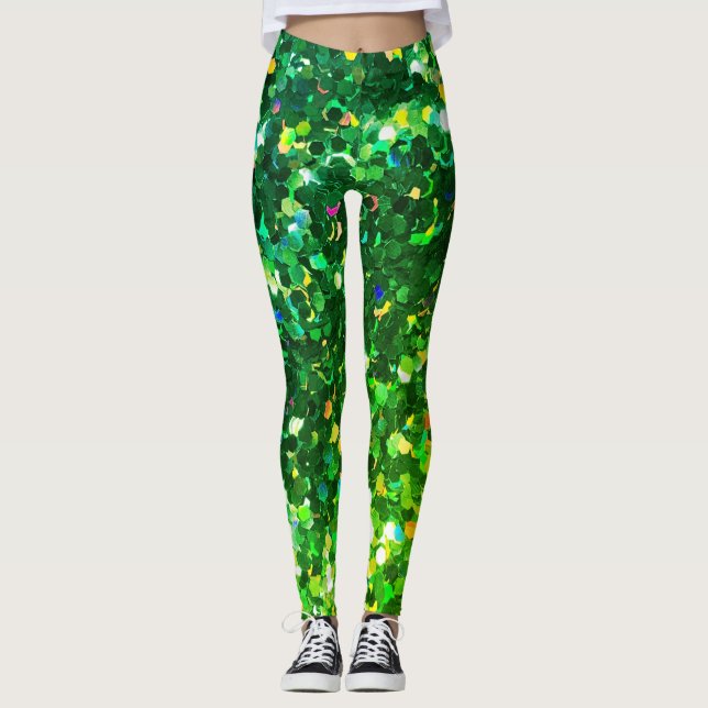 Green Mermaid Scale Holo Glitter Leggings Glitz! (Front)