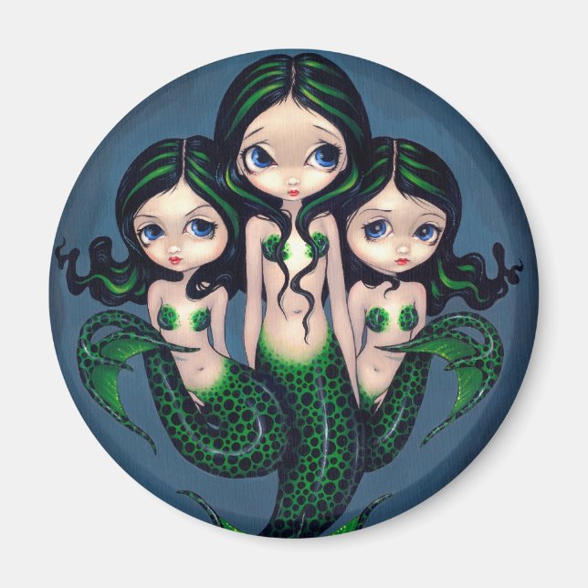 "Green Mermaid Triplets" Magnet (Front)