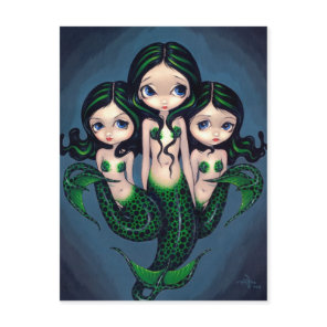 "Green Mermaid Triplets" Postcard
