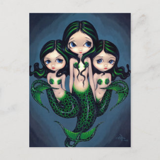 "Green Mermaid Triplets" Postcard