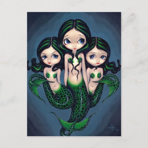 "Green Mermaid Triplets" Postcard