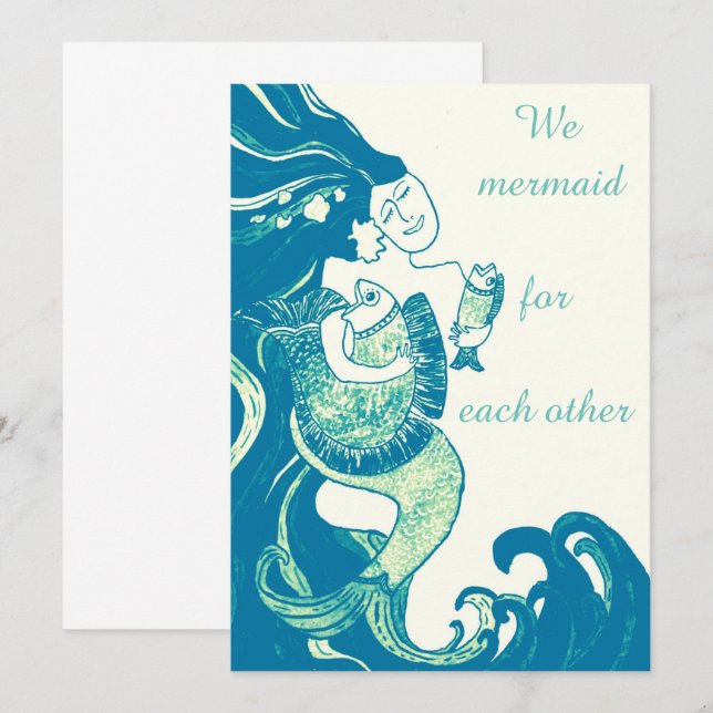 green mermaid valentine love card (Front/Back)