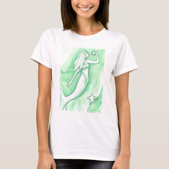 Green Mermaid with Pearl and Starfish Shirt (Front)