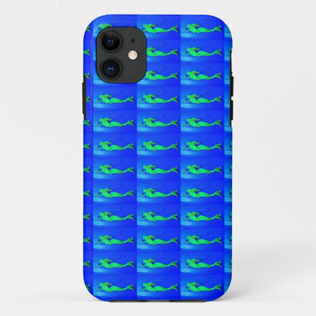 green mermaids on blue case (Back)