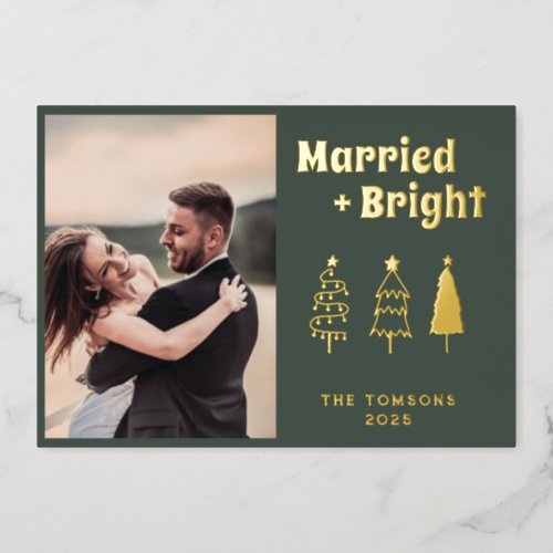 Green Merried and Bright Newlywed Thank Christmas  Foil Holiday Card